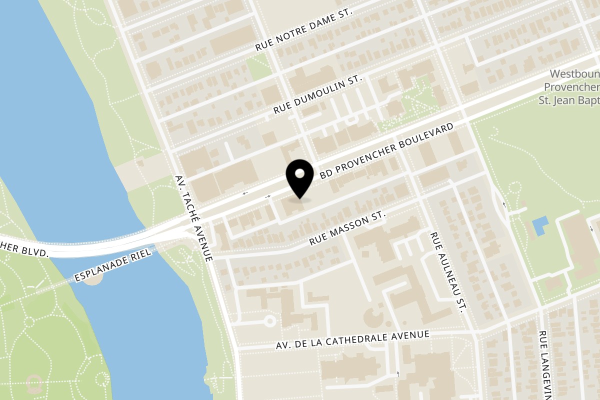 Map showing the location of Pregame Sports Bar & Lounge on 166 Provencher Boulevard in Winnipeg